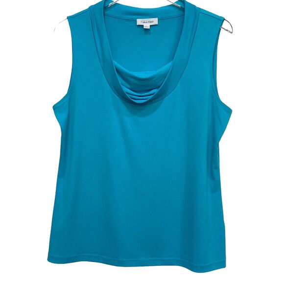 Calvin Klein Blue Knit Draped Neckline Sleeveless Top Women's Size L - Picture 1 of 7